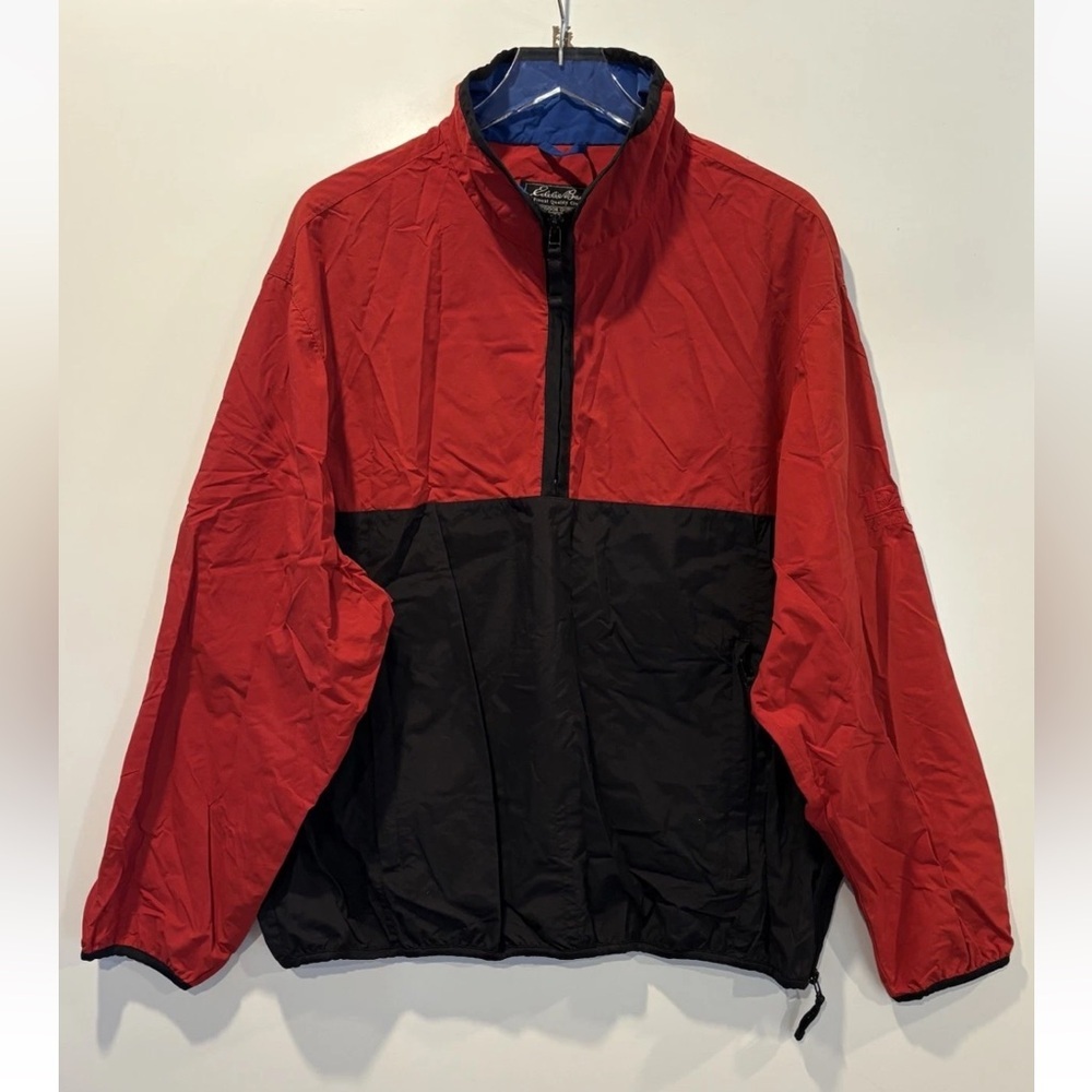 Eddie Bauer Mens Large Red Black Colorblock Half Zip Nylon Windbreaker Jacket